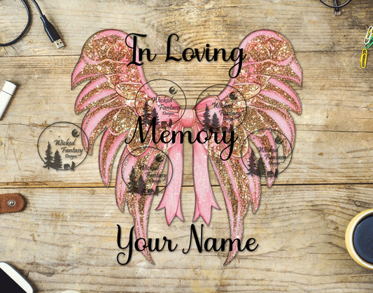 UVDTF In Loving Memory Custom Name Pink Wings