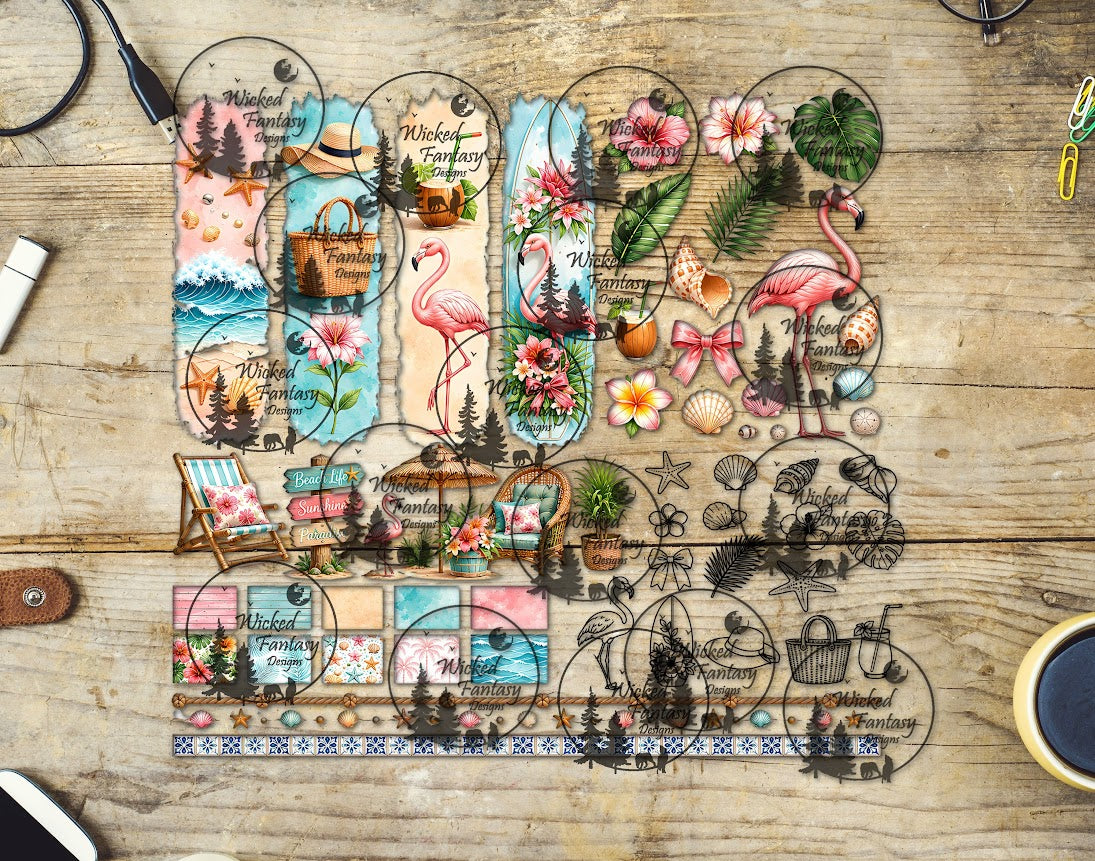 UVDTF Flamingo Beach 12x12" Multimedia Element Sheet