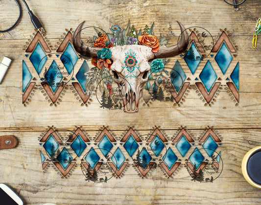 UVDTF Boho Cow Skull with Border  16oz 40oz Tumbler Wrap