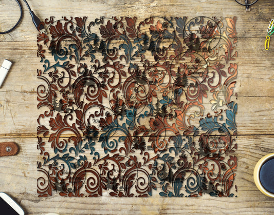 UVDTF Copper Patina Tooled Leather 20oz 30oz 10"x10"