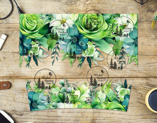 UVDTF Shades of Green Floral 16oz 40oz Tumbler Wrap