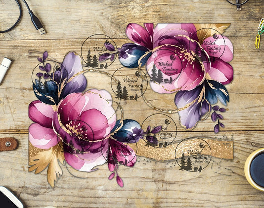 UVDTF Pink Peonies and Gold 20oz 30oz 10"x10"