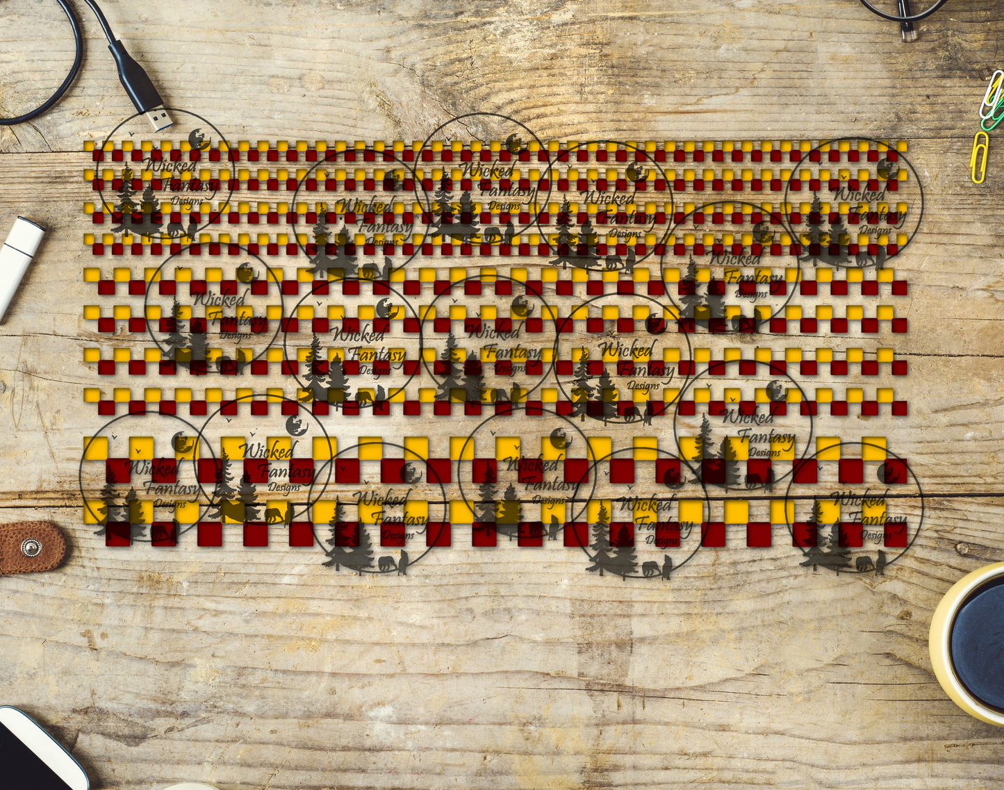 UVDTF Red and Yellow Checkered 6x12" Striping Element
