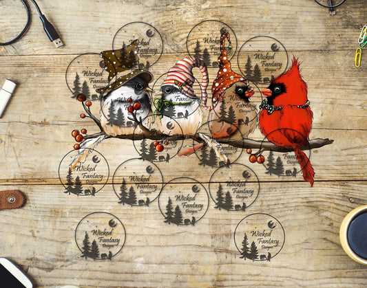 UVDTF Birds with hats and bow tie