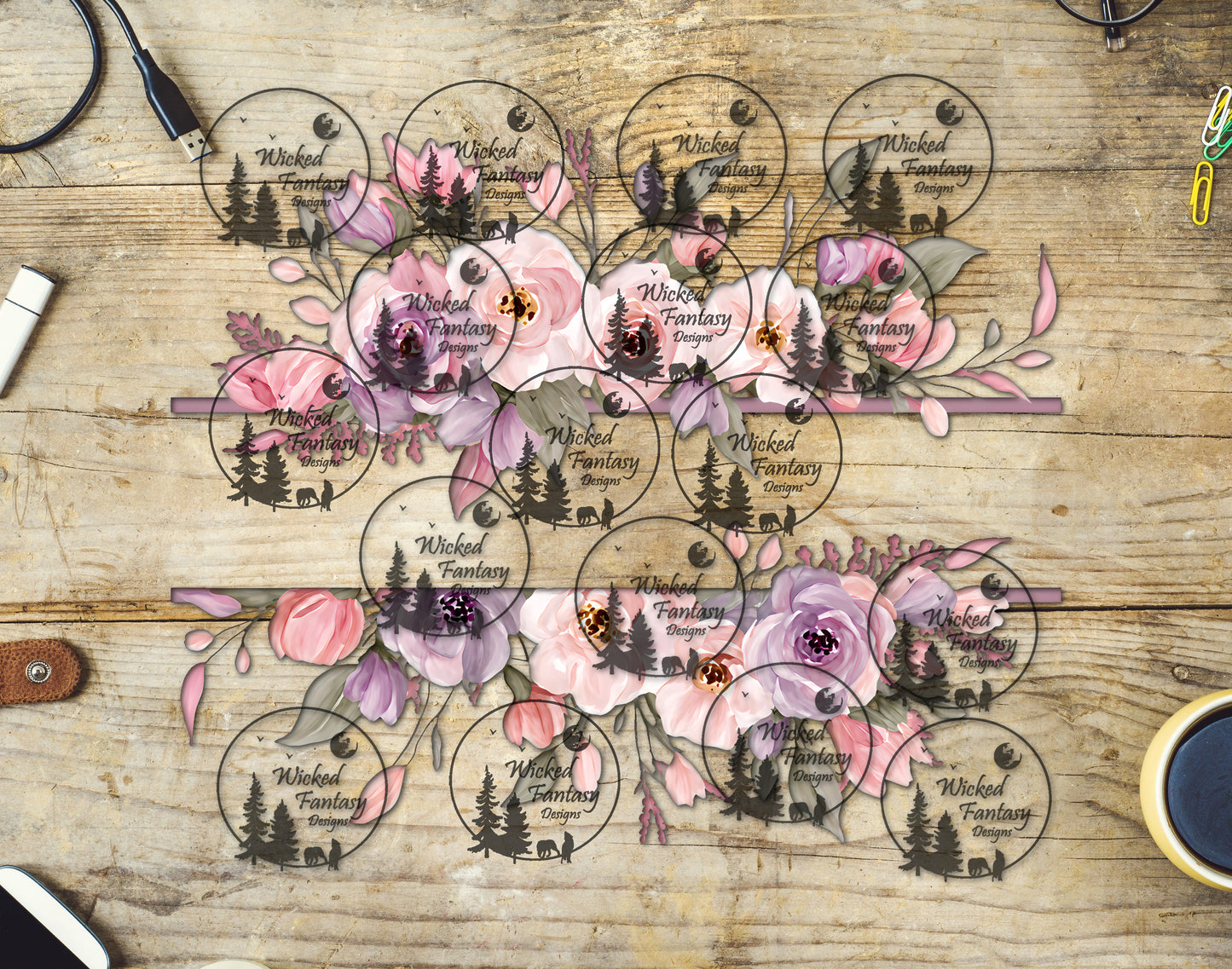 UVDTF Pale Pink Flowers Border Elements