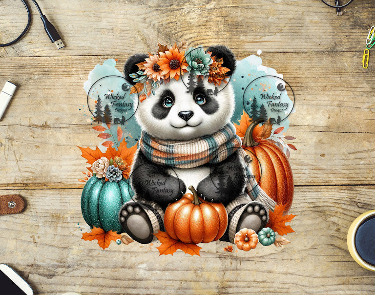UVDTF Cute Panda with Pumpkins