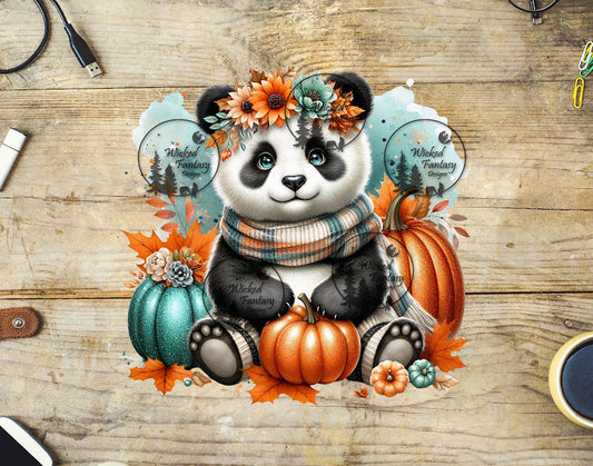 UVDTF Cute Panda with Pumpkins