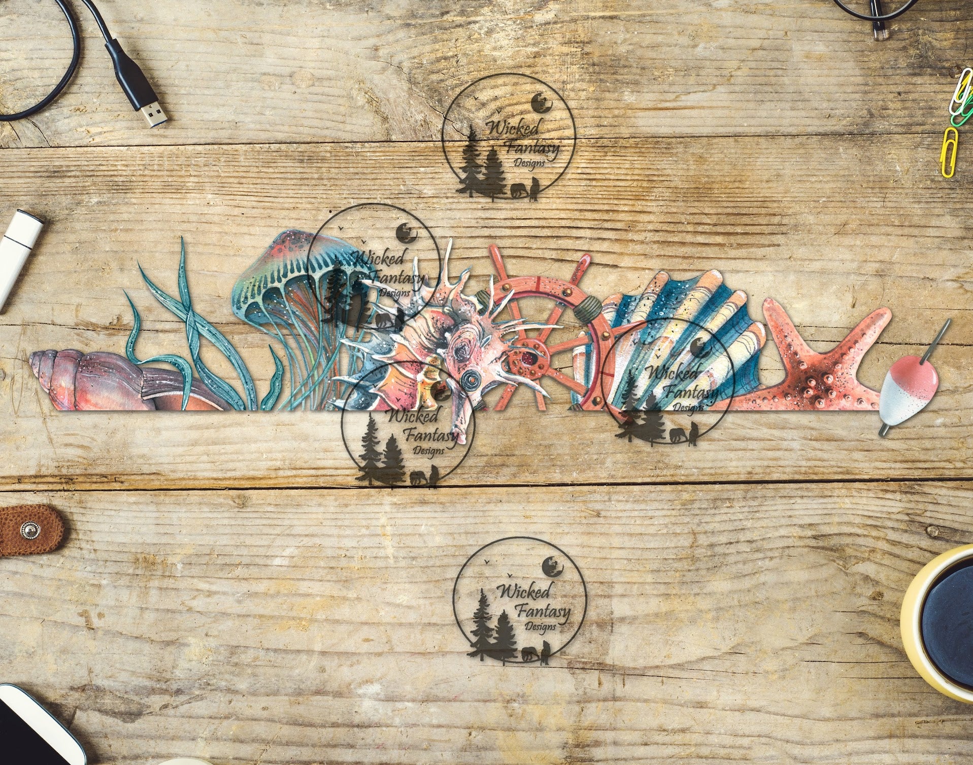 Wicked Fish Design UVDTF Jelly Fish and Seahorse Border Element 11