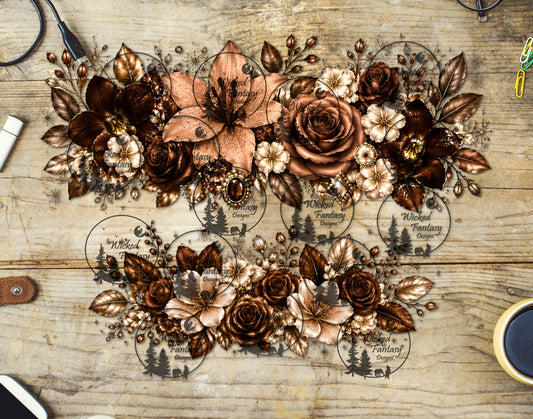 UVDTF Chocolate and Taupe Floral 40oz 16oz