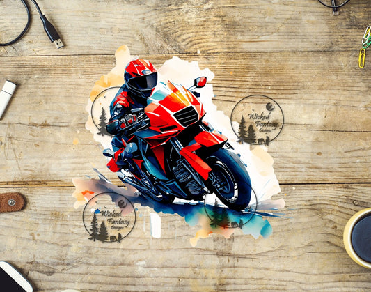 UVDTF Watercolor Orange Motorcycle