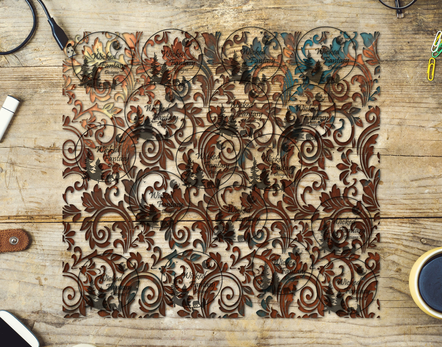 UVDTF Copper Dark Patina Tooled Leather 20oz 30oz 10"x10"