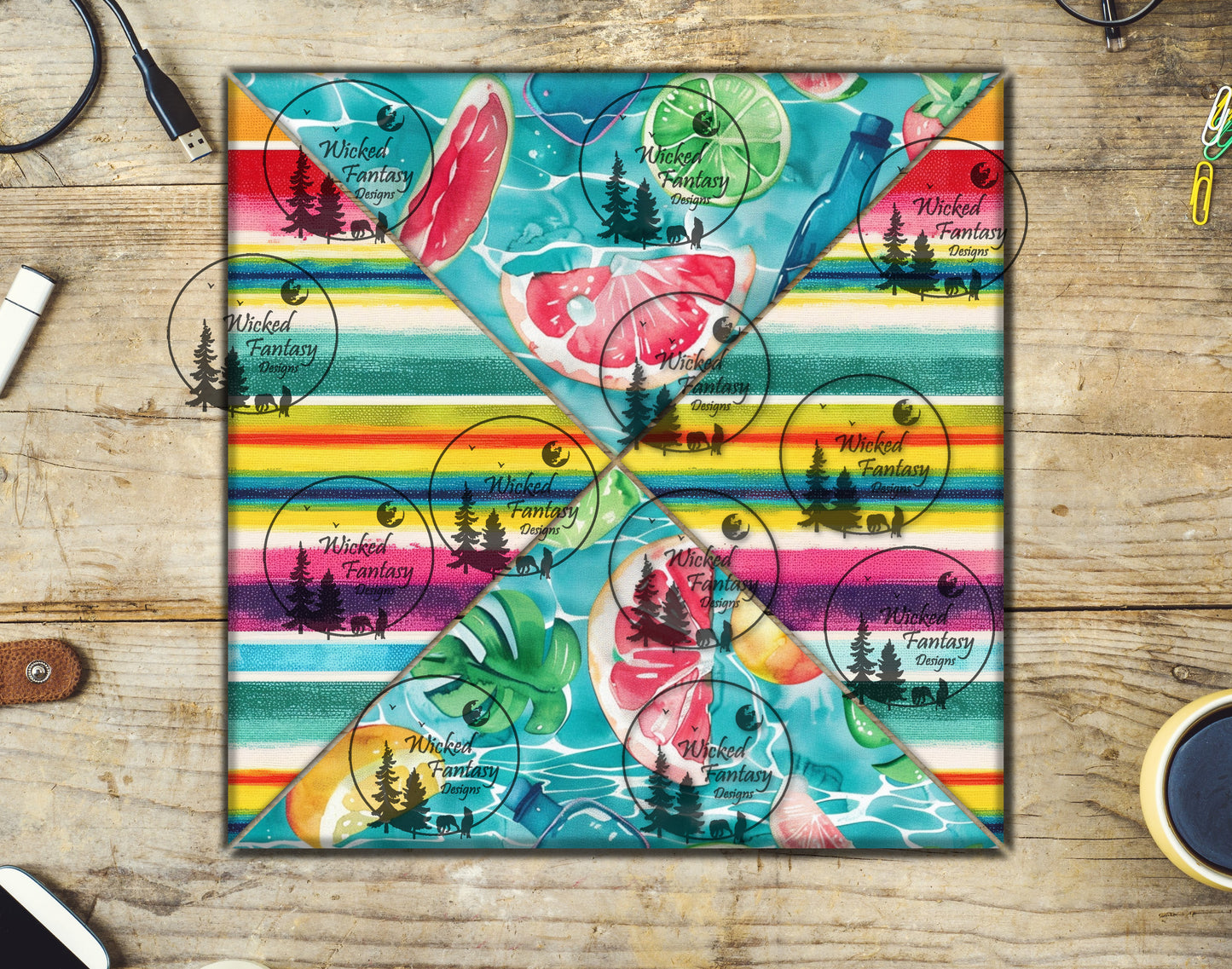 UVDTF Citrus Serape V Split Triangles 20oz 30oz 10"x10" Element Sheet