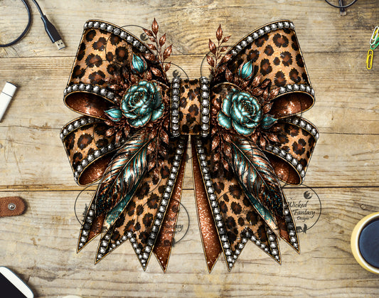 UVDTF Leopard Print and Aqua Floral Bow