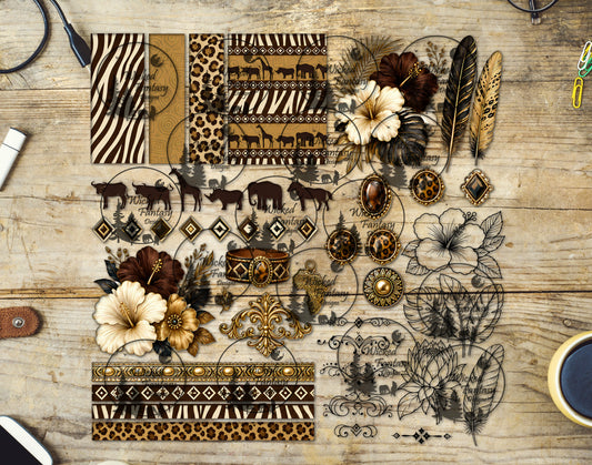UVDTF Amber Ivory Paisley Floral Multimedia Element Sheet