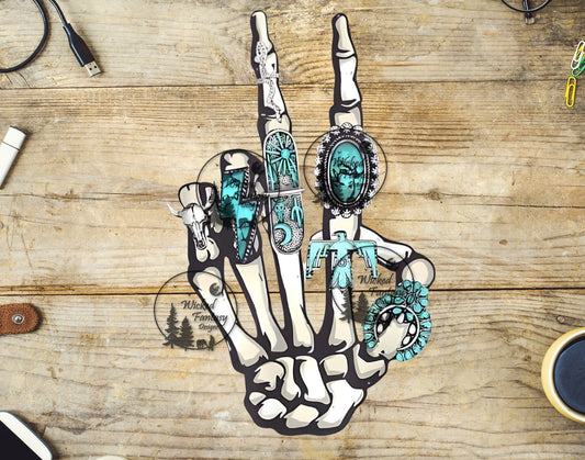 UVDTF Turquoise Rings Skeleton Hand Peace Sign