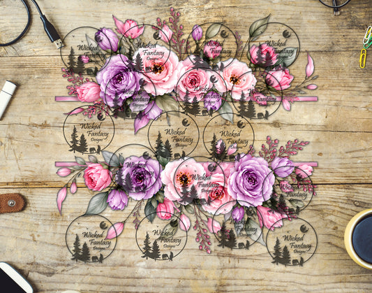 UVDTF Pale Pink and Light Purple Flowers Border Elements