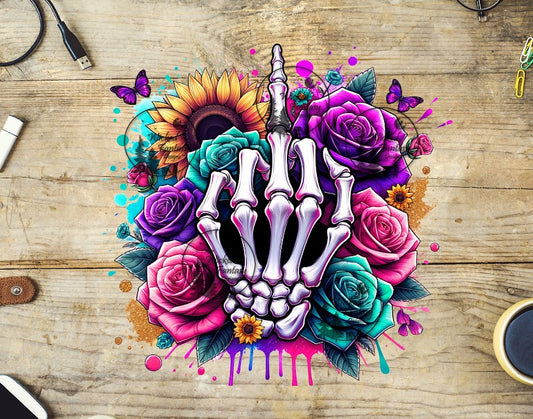 UVDTF F-Off Skeleton Hand Roses and Sunflowers