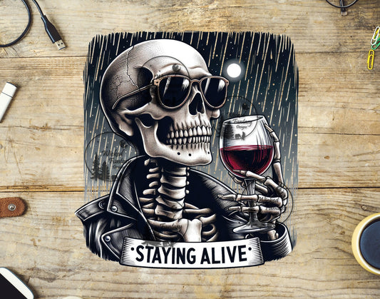 UVDTF Staying Alive Wine Sarcastic Skeleton