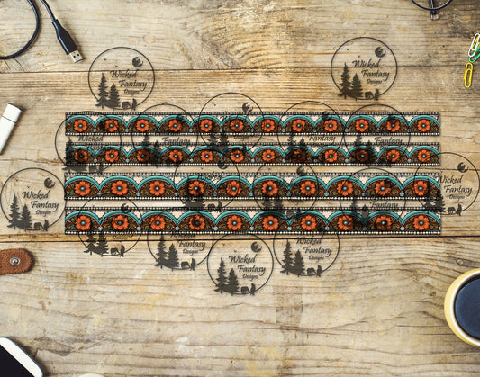 UVDTF Rust and Turquoise Floral Border Element