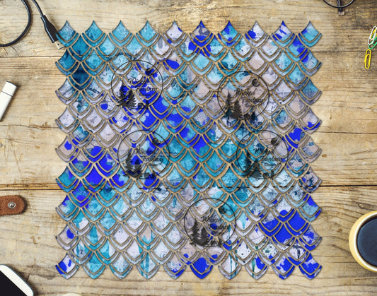 UVDTF Blue Teal Dragon Scales 10"x10" Element
