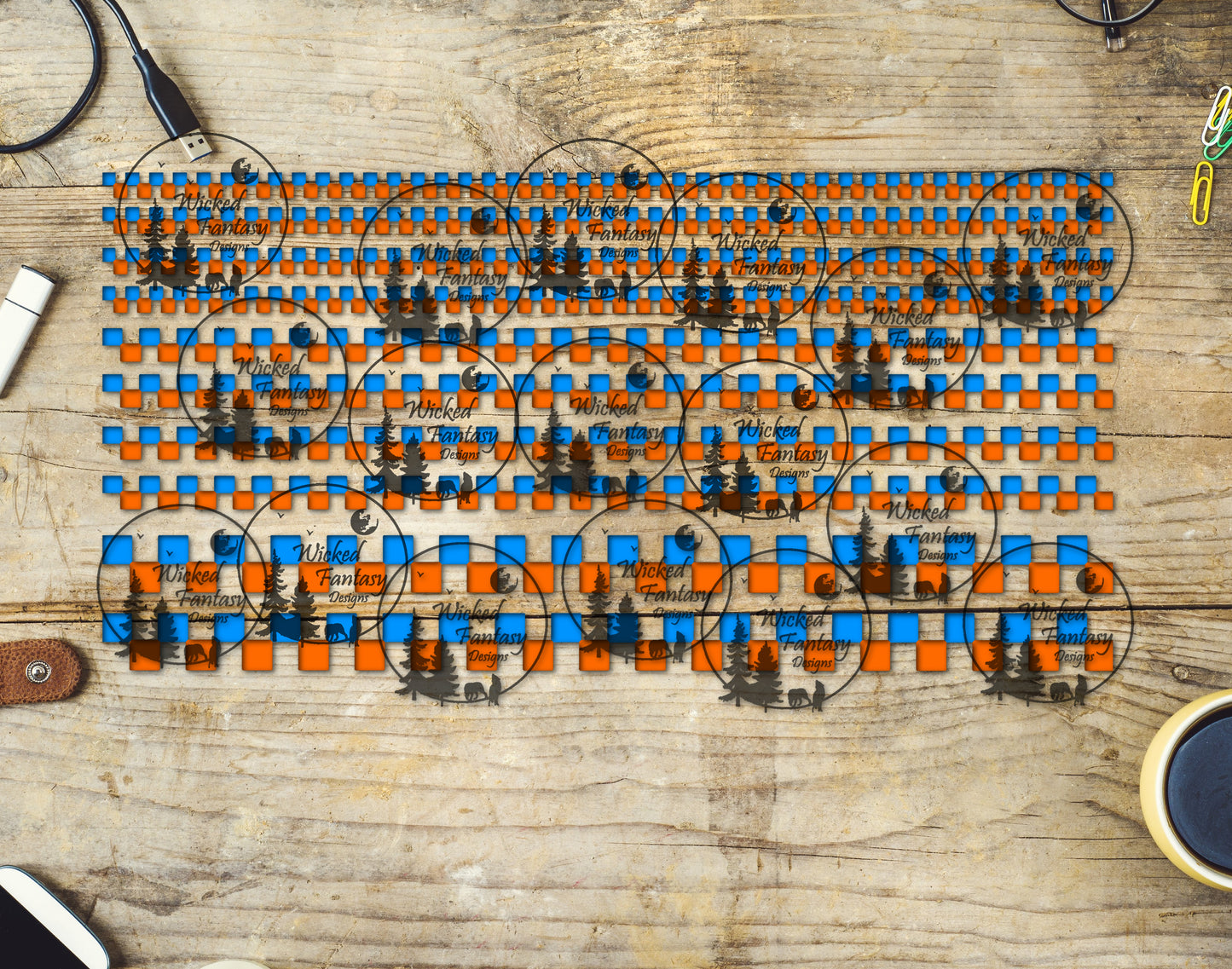 UVDTF Light Blue and Orange Checkered 6x12" Striping Element