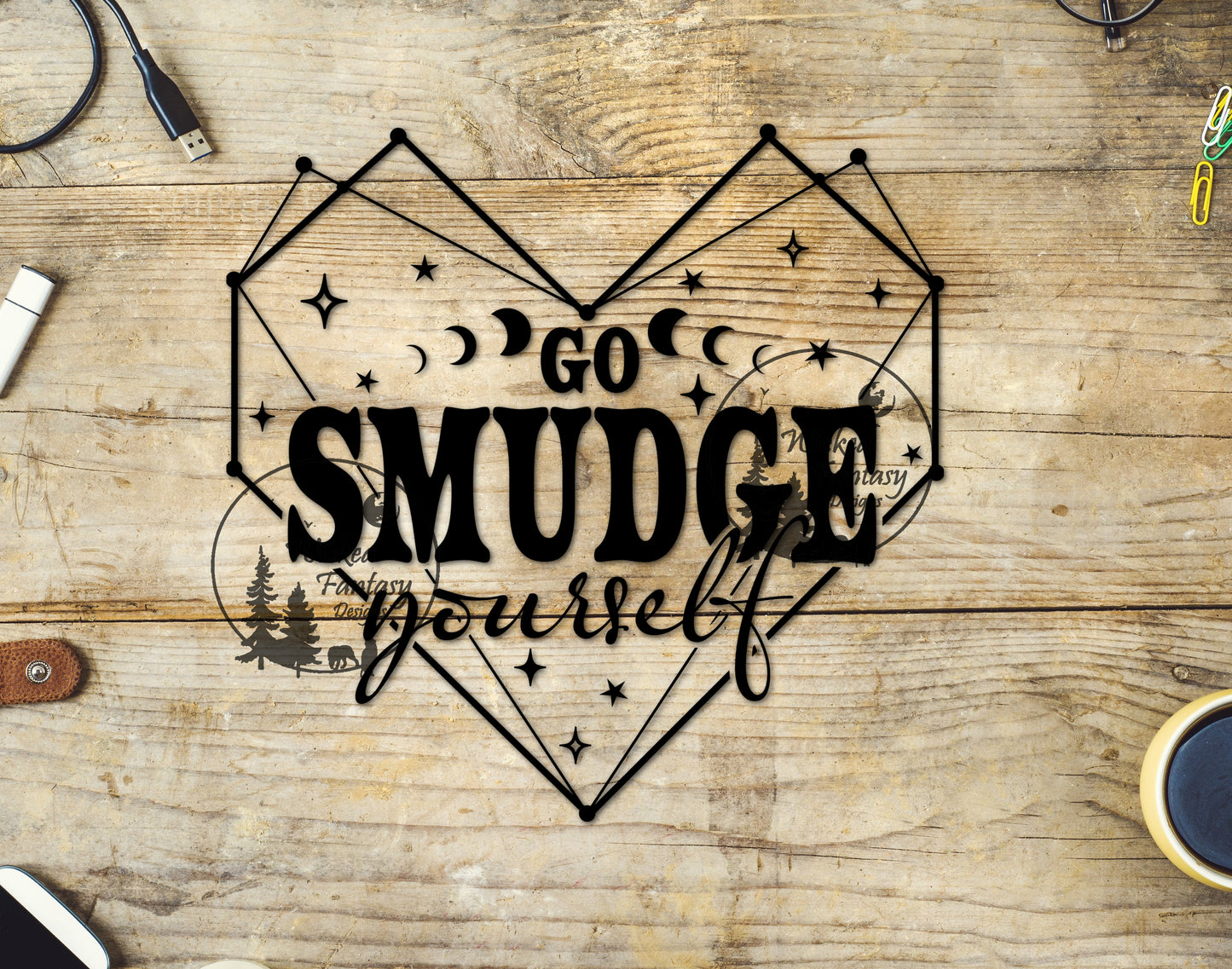 UVDTF Decal Go Smudge yourself Constellation Heart Black 1pc