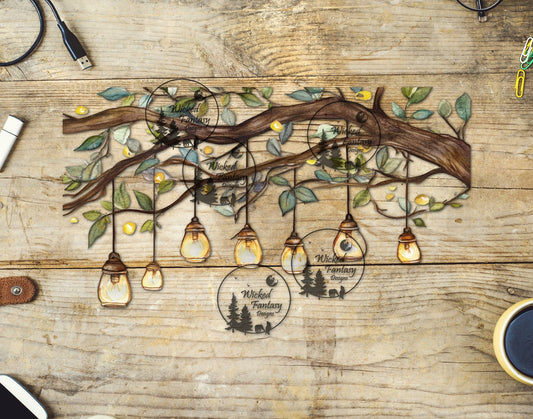 UVDTF Hanging Lights from Tree Branch Border Element 11"