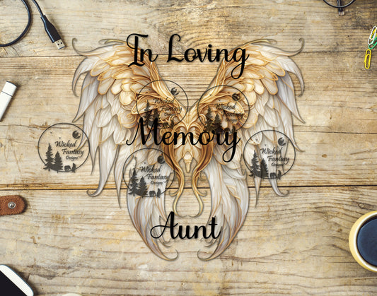 UVDTF In Loving Memory Aunt Gold Angel Wings