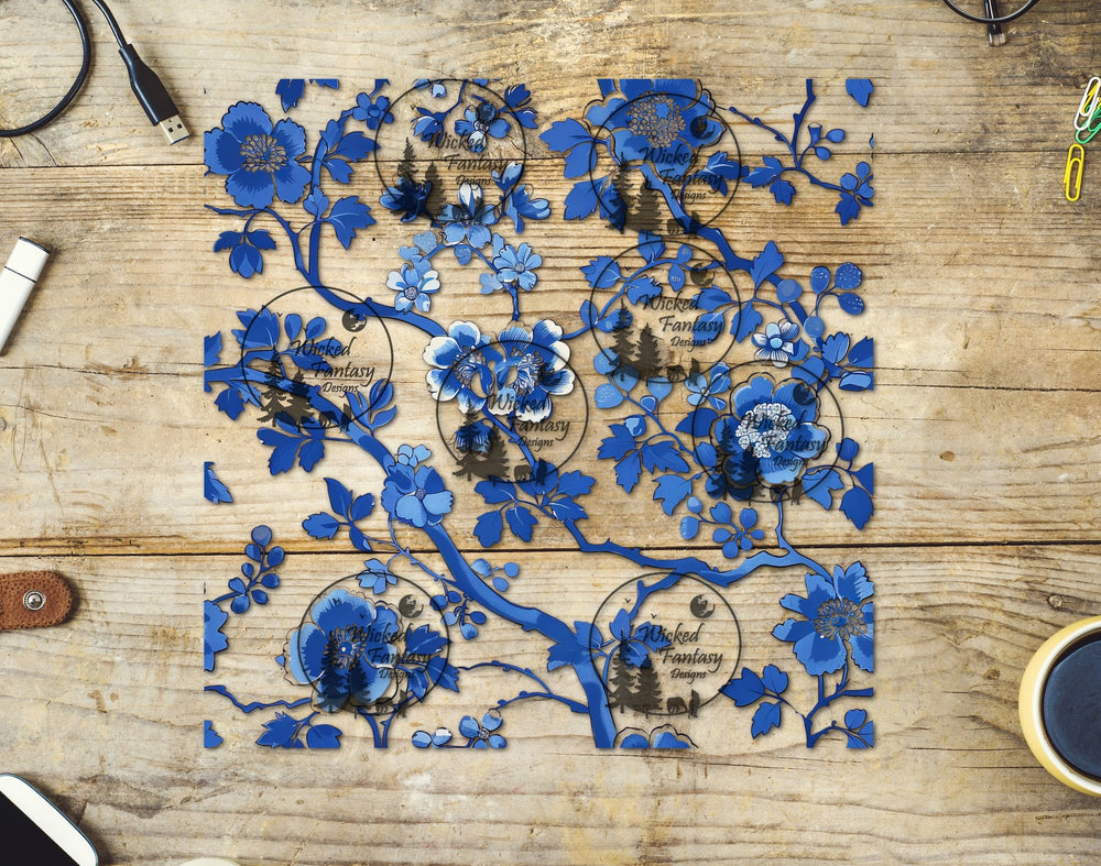 UVDTF Blue Chinoiserie Floral  20oz 30oz 10"x10" Element