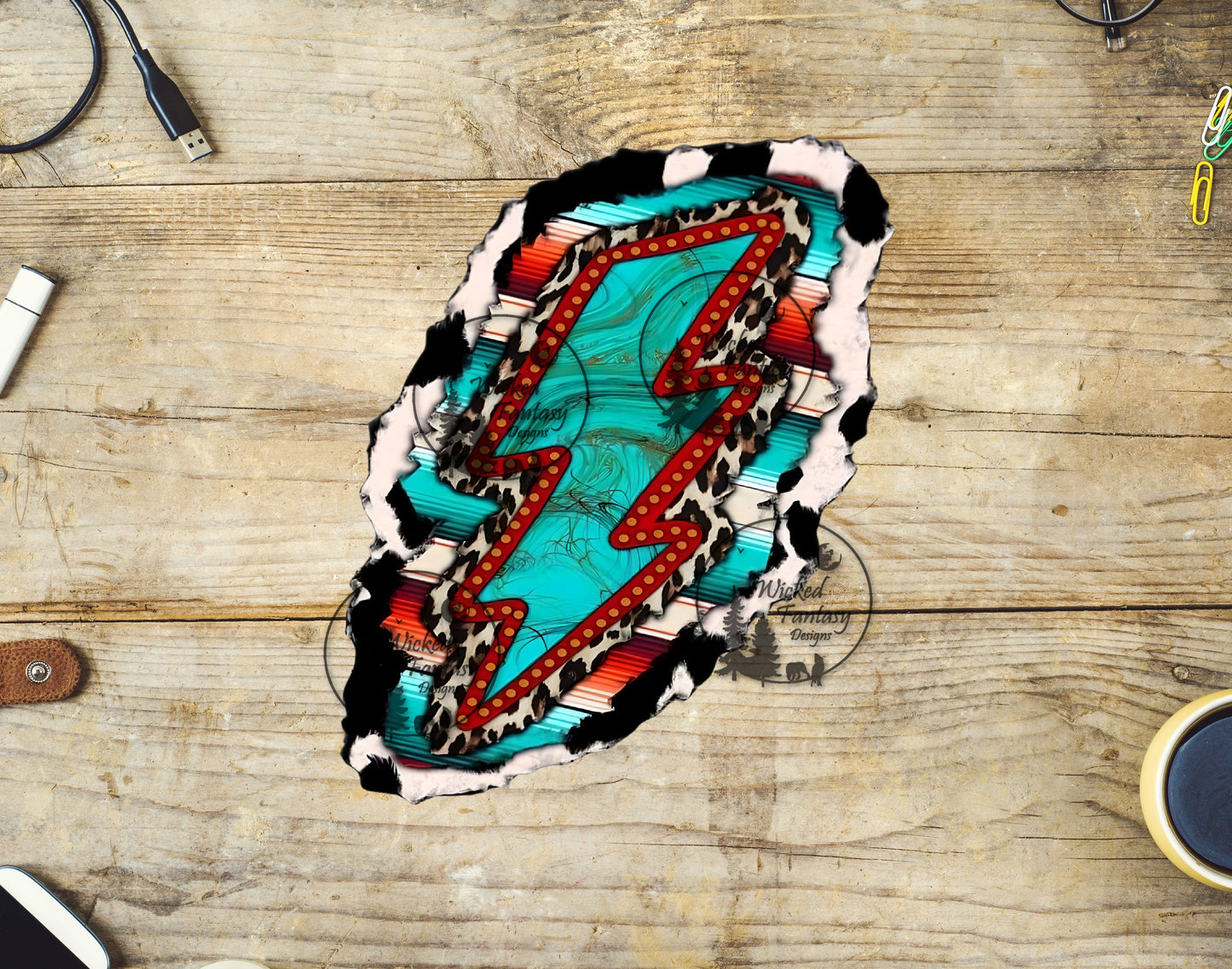 UVDTF Turquoise and Serape Lightning Bolt