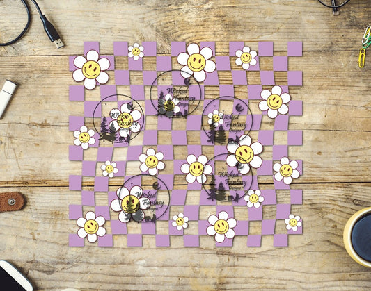 UVDTF Retro Wavy Checkerboard and Flowers 20oz 30oz 10"x10" Element
