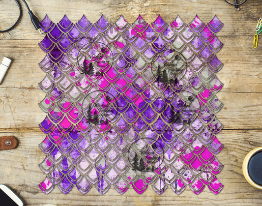 UVDTF Pink Purple Paint Splatter Dragon Scales 10"x10" Element