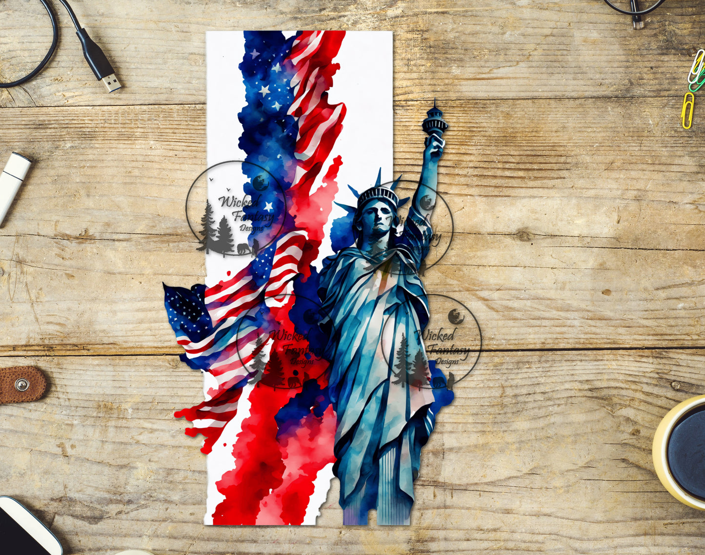 UVDTF Element Lady Liberty and American Flag 4"x7"
