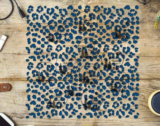 UVDTF Marine Blue Small Fuzzy Leopard Print 10"x10" Element Sheet