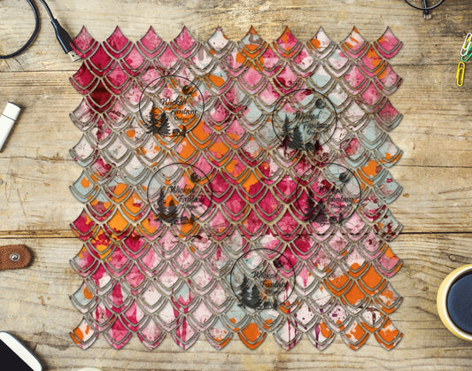 UVDTF Pink Orange Paint Splatter Dragon Scales 10"x10" Element