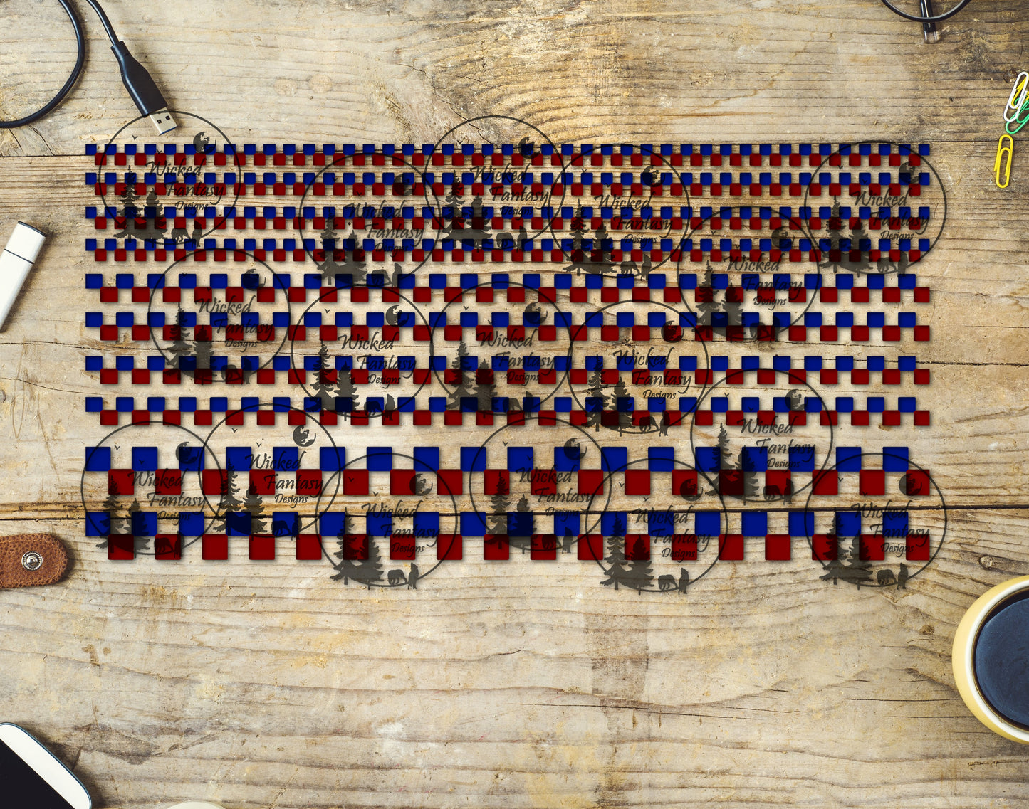 UVDTF Blue and Orange Checkered 6x12" Striping Element