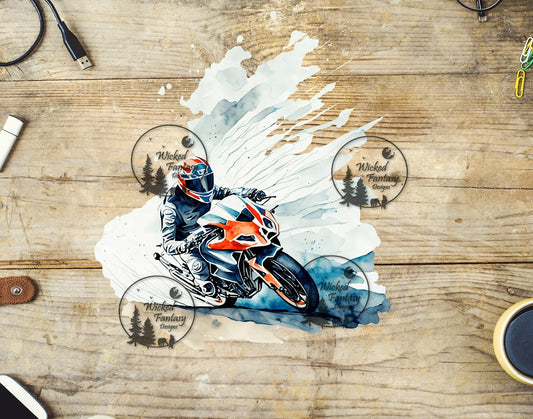 UVDTF Watercolor Motorcycle Turn