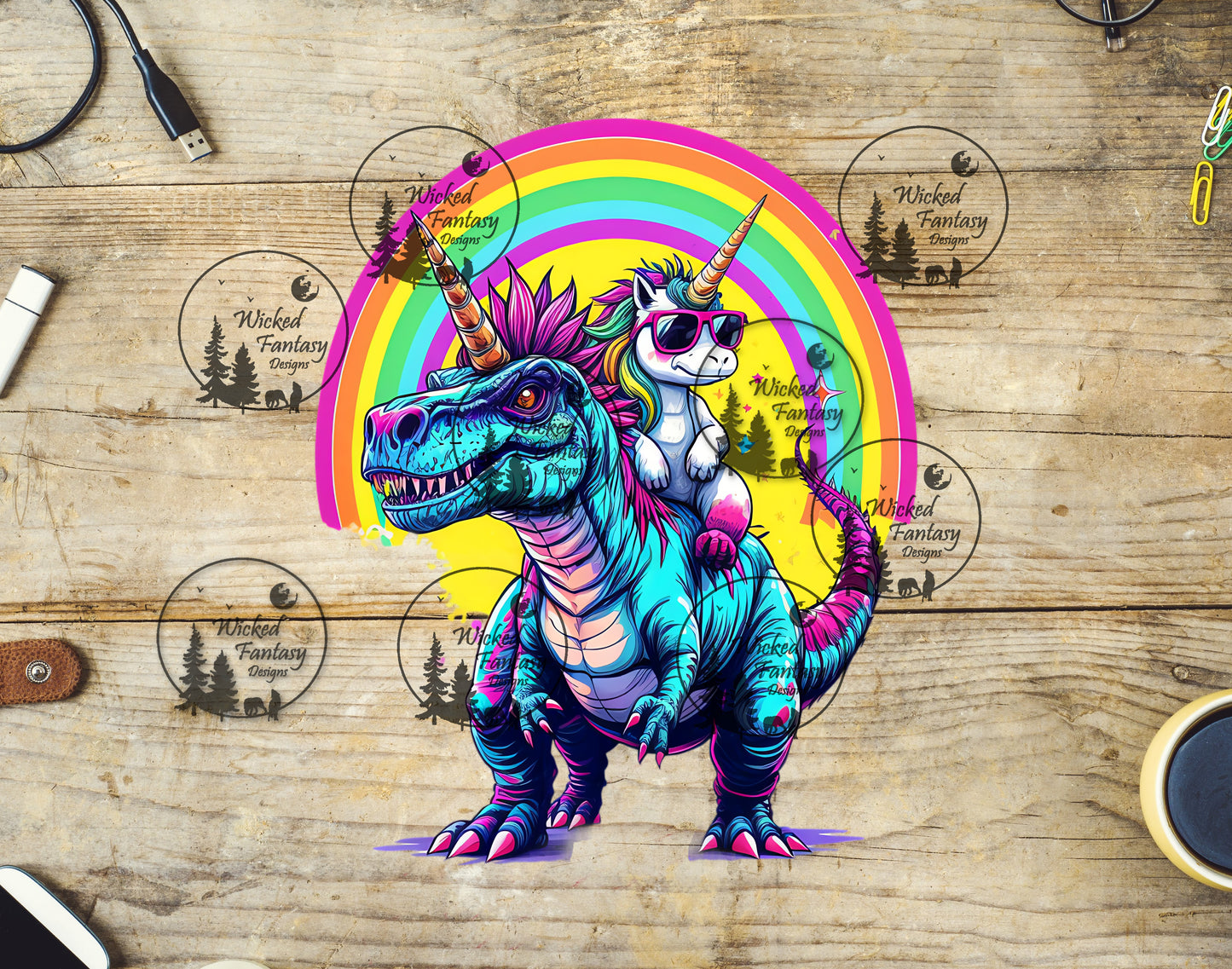 UVDTF Unicorn Riding T-Rex