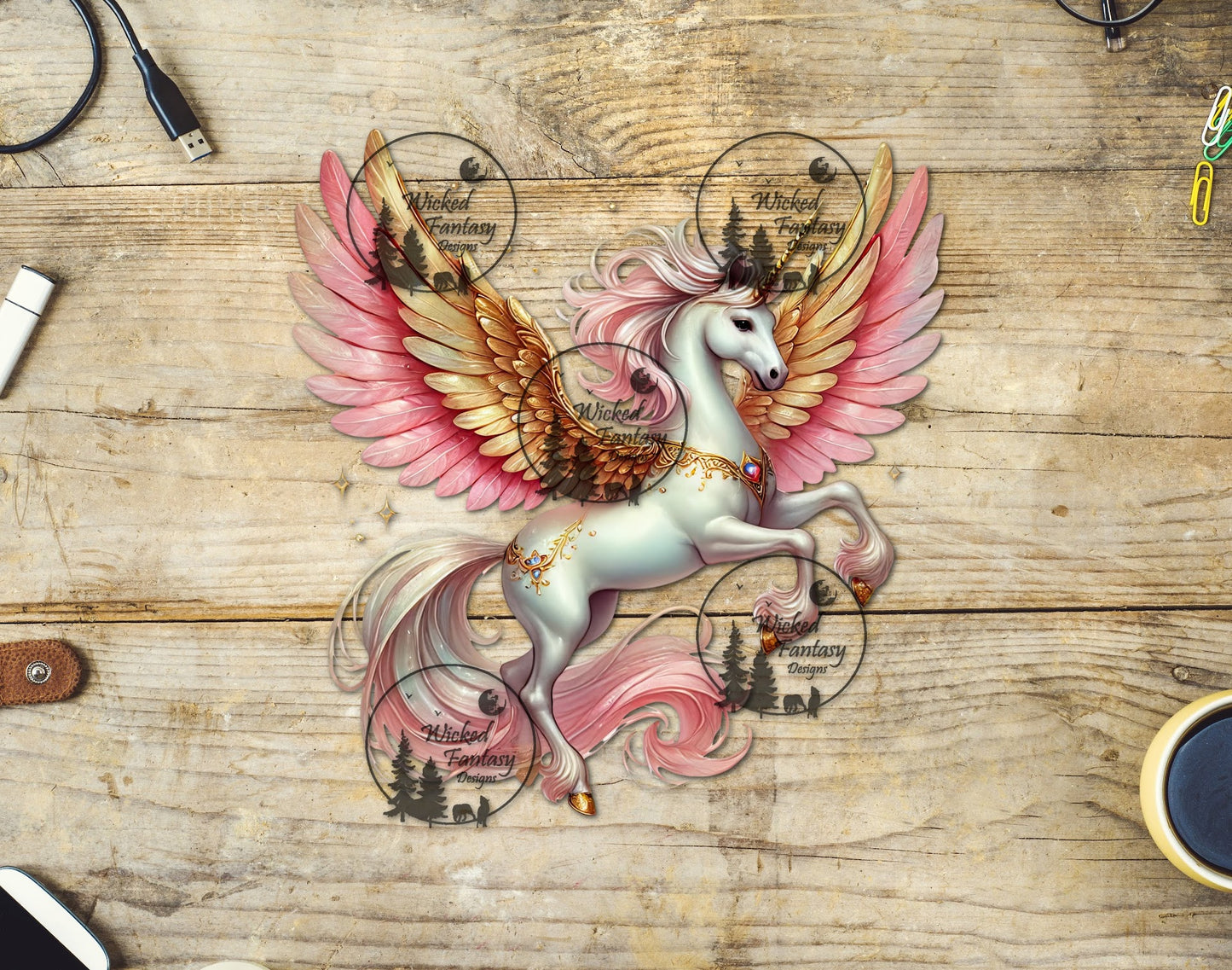 UVDTF Pink and Gold Pegasus Unicorn