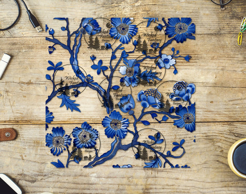 UVDTF Blue Chinoiserie Floral Print 20oz 30oz 10"x10" Element