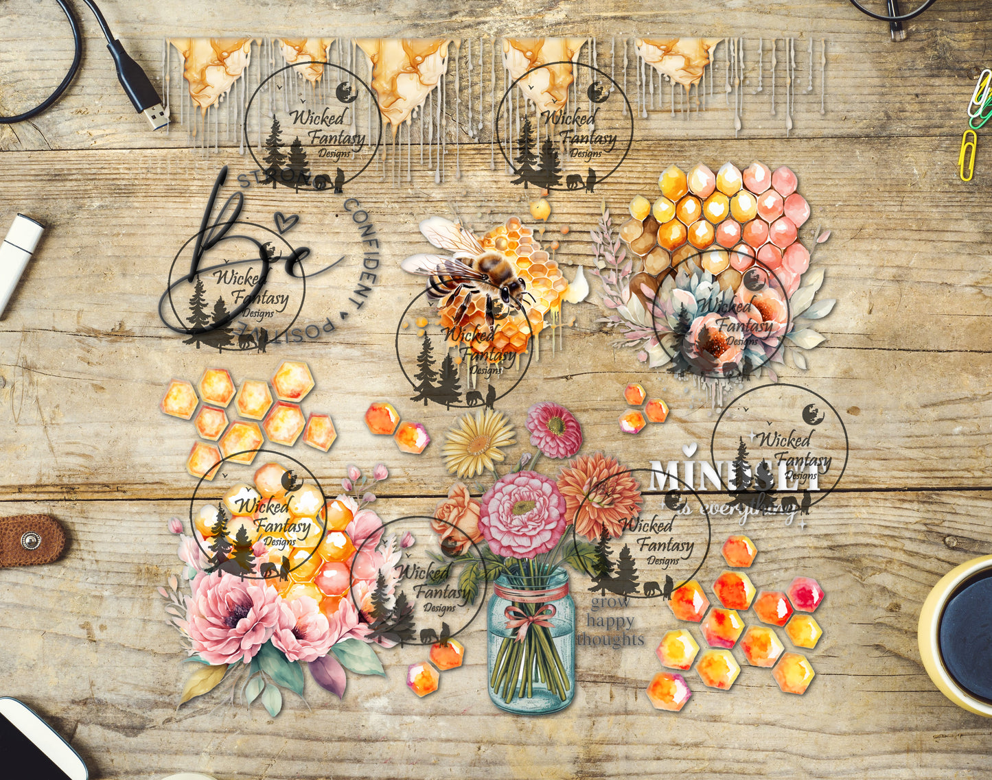 UVDTF Bees and Honeycombs 12"x12"