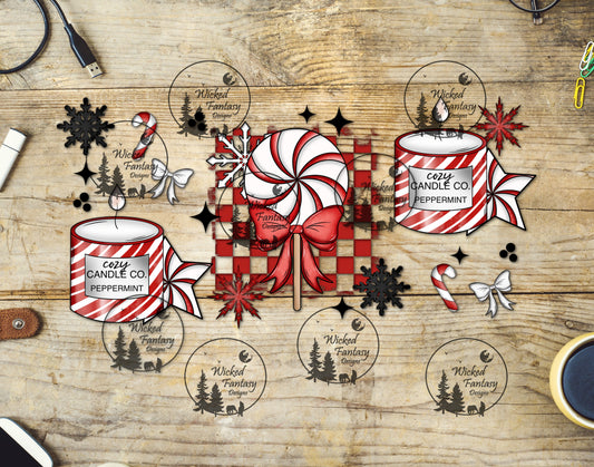 UVDTF Cozy Candle Co Peppermint 16oz 40oz