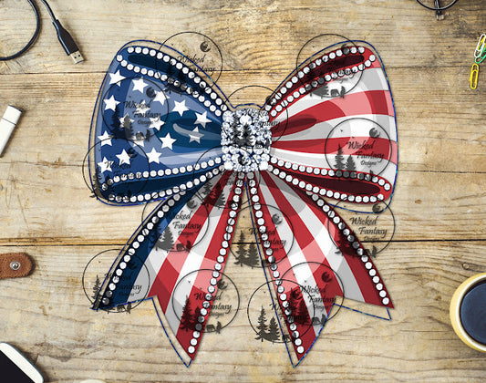 UVDTF American Flag Rhinestone Bow