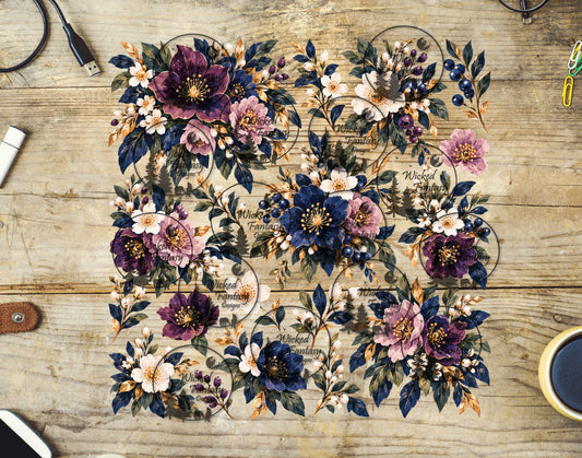 UVDTF Gilded Violet and Indigo Floral Element Sheet