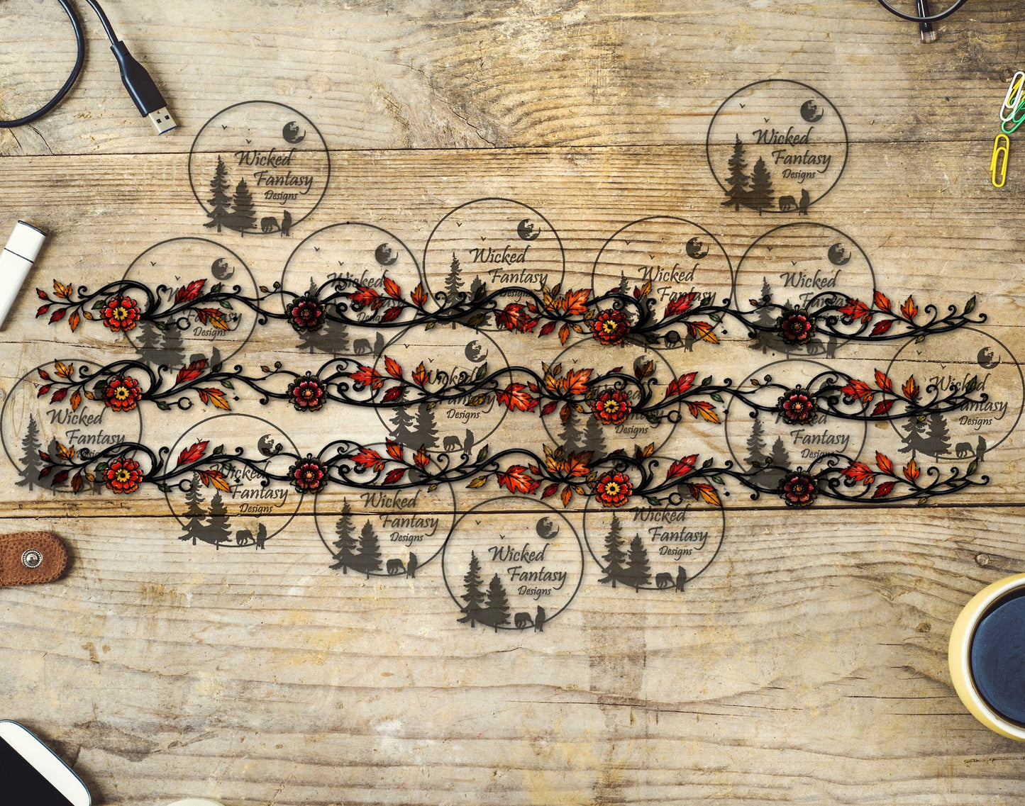 UVDTF Floral Vines and Leaves Border Element