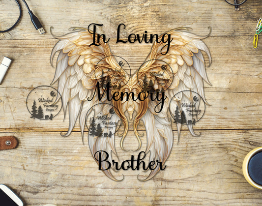 UVDTF In Loving Memory Brother Gold Angel Wings