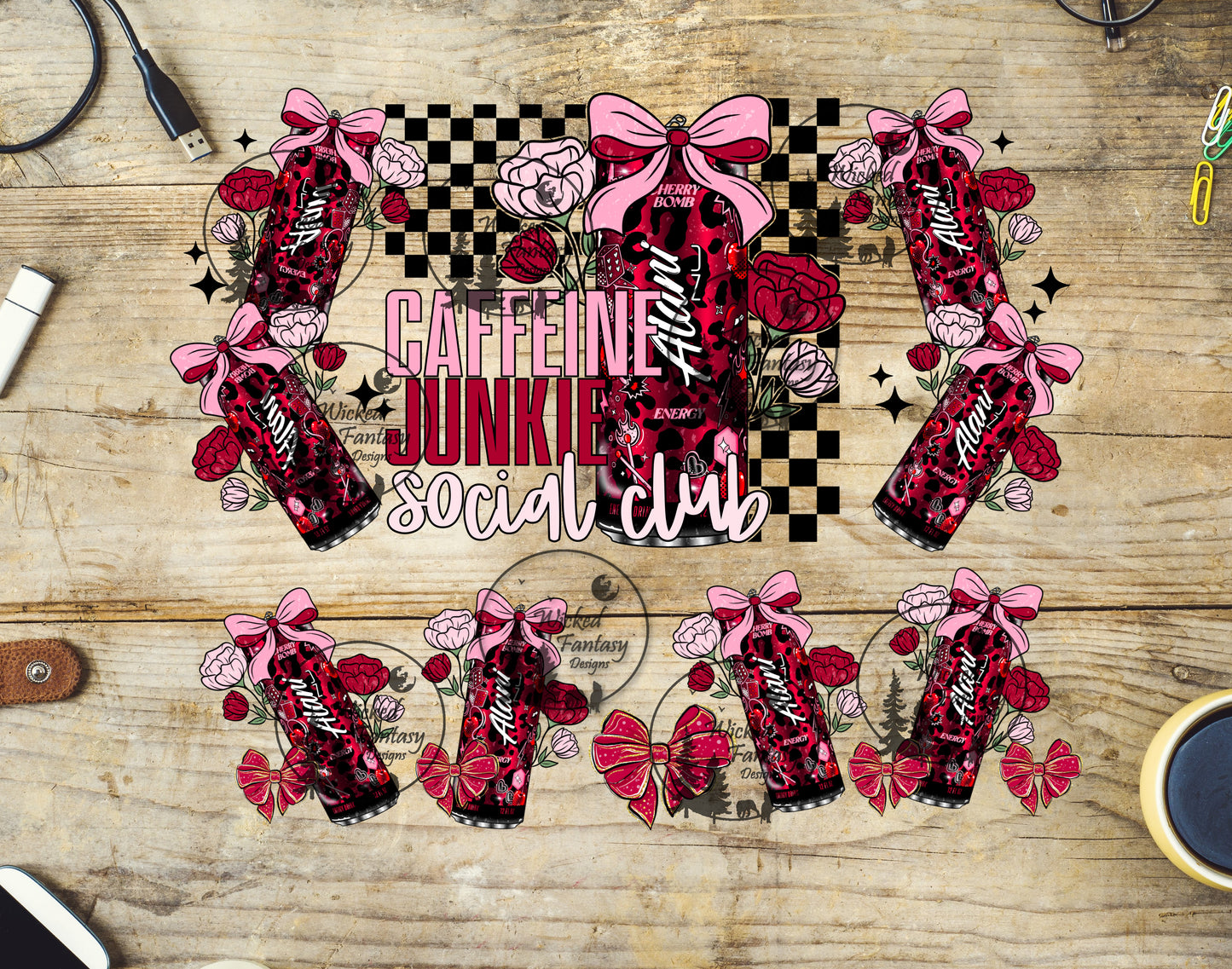 UVDTF Caffeine Junkie Social Club 20oz 30oz 10"x10" Element