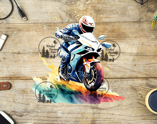 UVDTF Watercolor Motorcycle