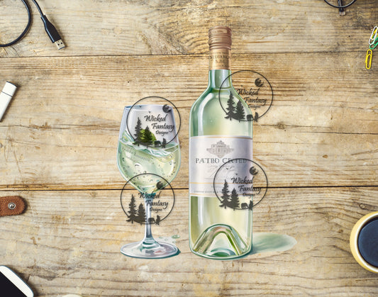 UVDTF White Wine Bottle and Wine Glass