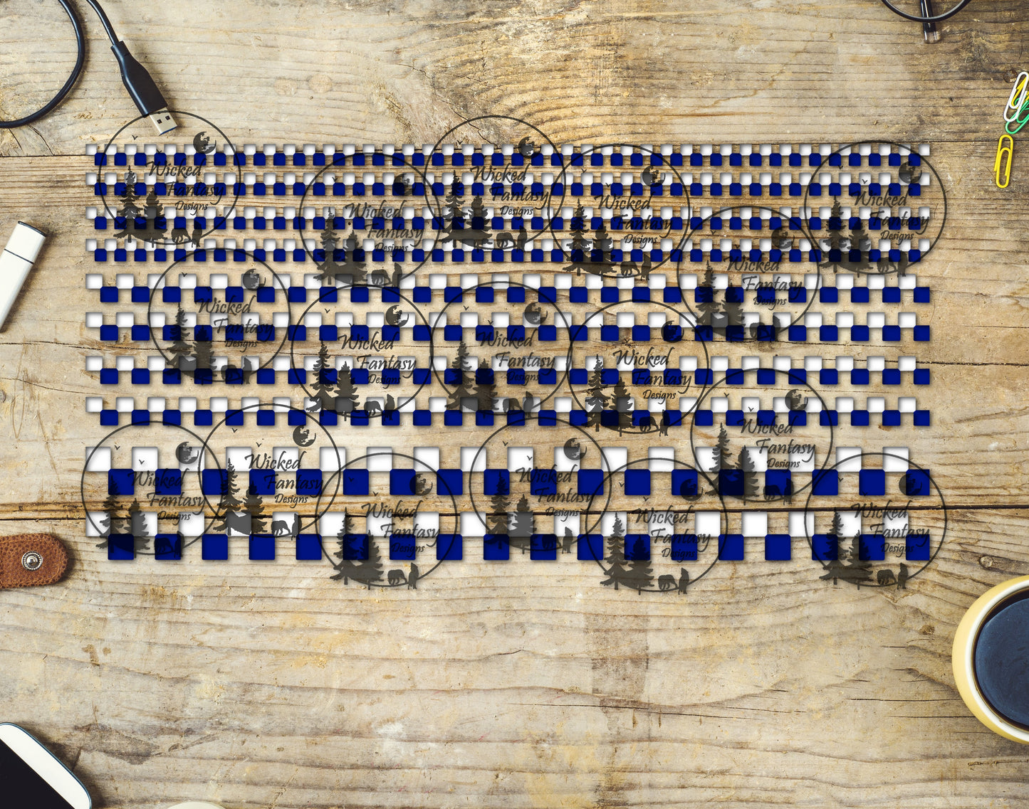 UVDTF Blue and White Checkered 6x12" Striping Element